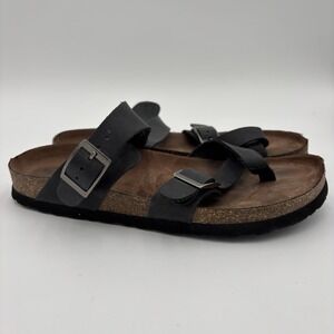 Mountain Sole Womens Leather Upper Black  Slip On Sandals Size 7